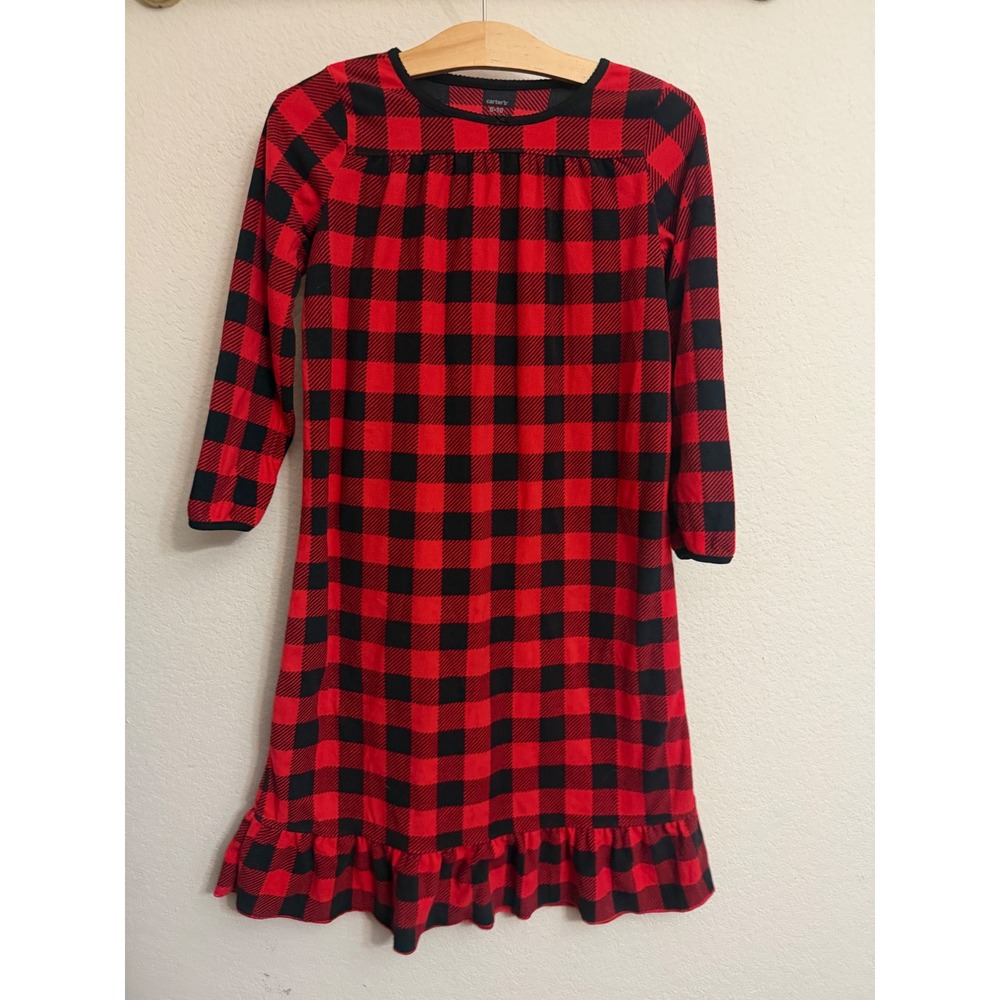Carters Buffalo Plaid Fleece Nightgown Girls 8-10 Christmas Holiday Gown PJ's